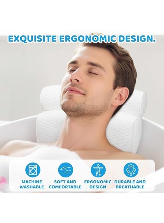 Bath Pillows For Head And Neck, Waterproof Bath Cushion With 6 Suction Cups, Non-Slip Bathtub Pillow For Comfortable Soaking, Comfortable Spa Bath Pillow For Bathtub, White - Image 3